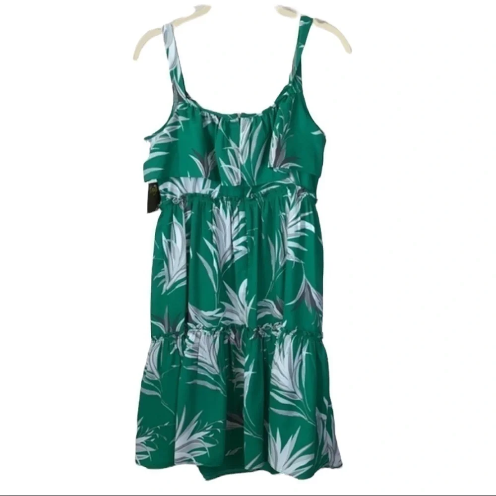 Taylor Green Tropical Print Palm Leaves Tiered Dress Size 6